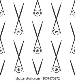 Sticks holding sushi roll. Seamless vector pattern