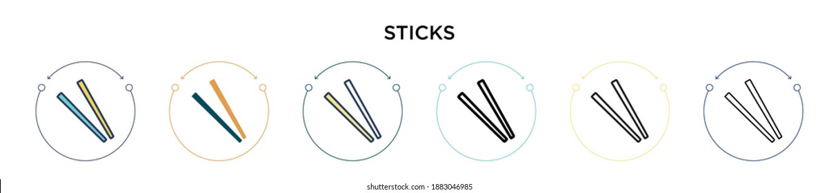 Sticks icon in filled, thin line, outline and stroke style. Vector illustration of two colored and black sticks vector icons designs can be used for mobile, ui, web