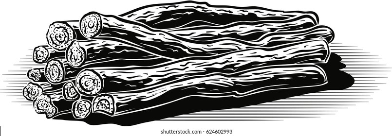 Sticks of licorice root on white background.