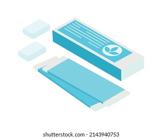 Sticks and pads of chewing gum isometric icon 3d vector illustration