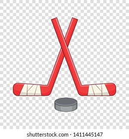 Sticks and puck icon. Cartoon illustration of sticks and puck vector icon for web