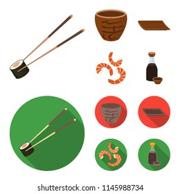 Sticks, shrimp, substrate, bowl.Sushi set collection icons in cartoon,flat style vector symbol stock illustration web.