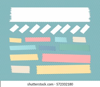 Sticky adhesive paper strips, masking tape, stuck on blue squared background