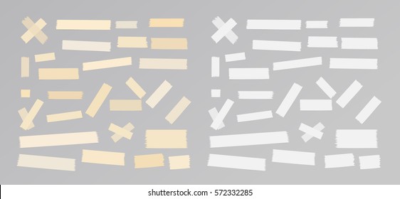 Sticky adhesive paper strips, masking tape, stuck on gray background