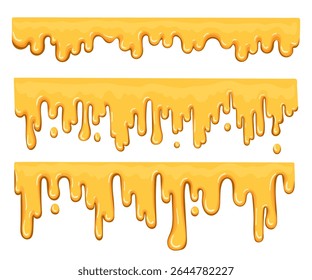 Sticky amber liquids, drops. Dripping melted honey sweet splash collection. Golden flow syrup fluid