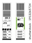 Sticky baggage label with JFK New York airport sign, hand luggage tag template 