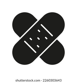 Sticky Bandage for Wound Protection and Recovery Silhouette Icon. Tape for Medical First Aid Glyph Pictogram. Adhesive Band Icon. Plaster Sign. Emergency Patch. Isolated Vector Illustration.