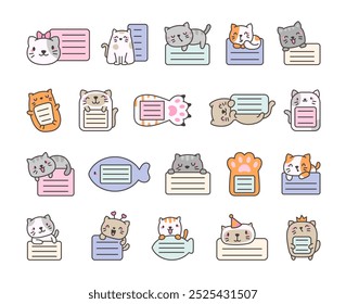 Sticky blank note with a kitten. School stuff. Hand drawn style. Vector drawing. Collection of design elements.