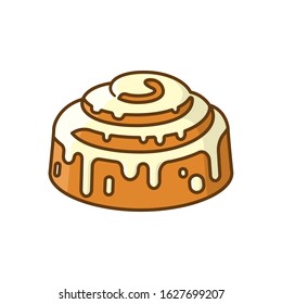 Sticky bun isolated vector illustration . Sweet food and pastry symbol.