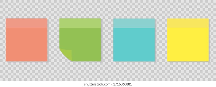 Sticky colored notes. Collection of different colored sheets of note papers with curled corner, ready for your message. Vector illustration.
