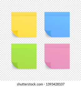 Sticky colored notes. Post note paper. Vector illustration.