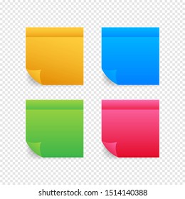 Sticky colored notes. Post note paper. Vector illustration.