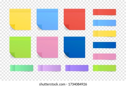 Sticky colored notes. Post note paper. Vector illustration.