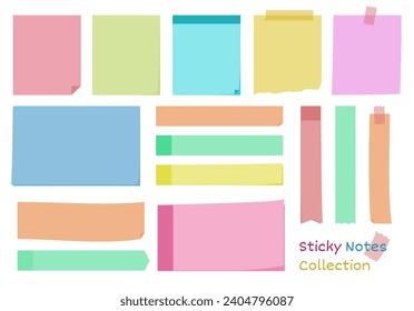 Sticky frame set vector design, sticky note, simple memo, post-it, decorative line, handle tape collection