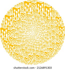 Sticky honey drops symbols are arranged into round collection. Sticky honey drops icon round collage. Abstraction round cluster mosaic is organized with sticky honey drops icons.