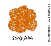 Sticky jalebi Indian street food sweet snack vector cartoon