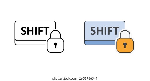Ícone de configuração de teclas de aderência com uma tecla Shift e símbolo de bloqueio, ideal para acessibilidade do teclado, entrada de uma tecla por vez e ilustrações de suporte à digitação assistida.