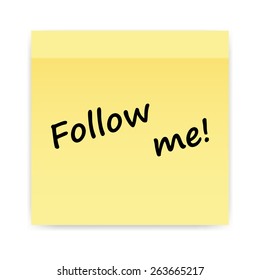 Sticky leaf with an inscription follow me yellow with shadow vector illustration