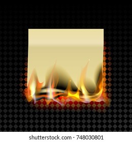 Sticky note, burning isolated on a transparent background. Template for your projects.