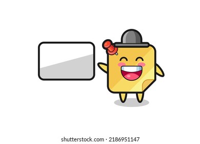 sticky note cartoon illustration doing a presentation , cute style design for t shirt, sticker, logo element