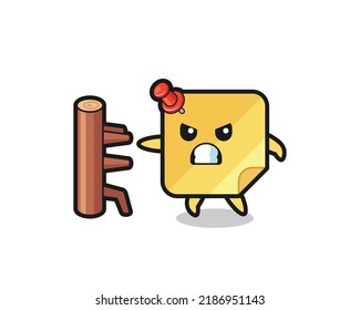 sticky note cartoon illustration as a karate fighter , cute style design for t shirt, sticker, logo element