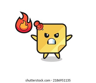 sticky note character cartoon with angry gesture , cute style design for t shirt, sticker, logo element