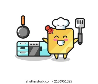 sticky note character illustration as a chef is cooking , cute style design for t shirt, sticker, logo element