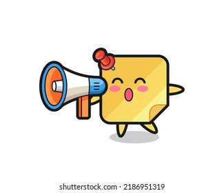 sticky note character illustration holding a megaphone , cute style design for t shirt, sticker, logo element