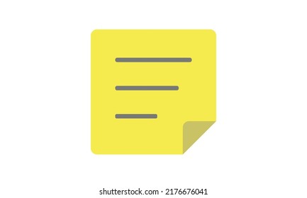 Sticky note colored flat icon for web. Simple paper note sign vector design. Minimalist yellow reminder web icon isolated on white. Cute yellow sticky note logo clipart . Ofice supplies icon symbol