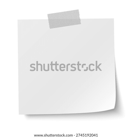Sticky note with duct tape, post it note paper, memo reminder with shadow, white sticky paper note with clipping path isolated on transparent background