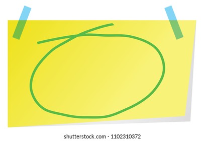 Sticky note with green  hand drawn circle  to highlight text.