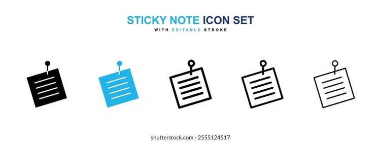 Sticky note icon collection in black and blue colors