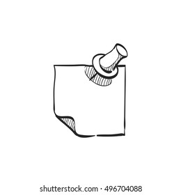 Sticky note icon in doodle sketch lines. Reminder schedule message teamwork office supplies