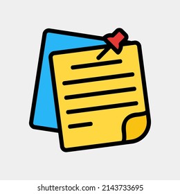 Icono de nota pegajosa en estilo de línea rellena, uso para presentación de aplicación móvil del sitio web