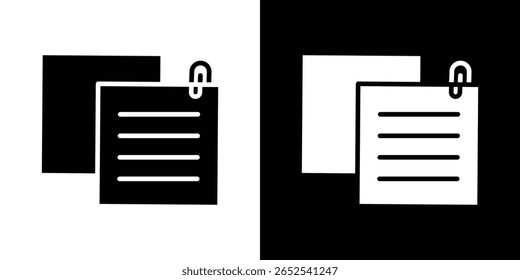 Sticky note icon in flat version on black and white background