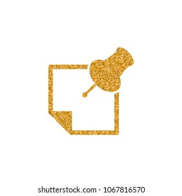 Sticky note icon in gold glitter texture. Sparkle luxury style vector illustration.