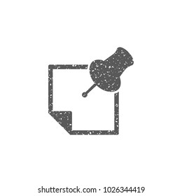 Sticky note icon in grunge texture. Vintage style vector illustration.