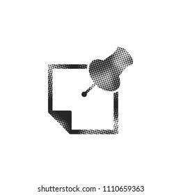 Sticky note icon in halftone style. Black and white monochrome vector illustration.