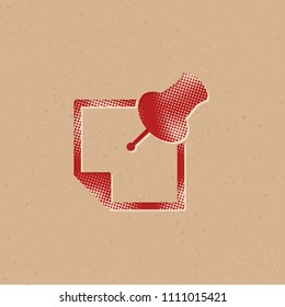Sticky note icon in halftone style. Grunge background vector illustration.