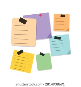Sticky Note Icon Illustration Set with Colored Papers and Black Labels for Reminders, Tasks, and Office Organization Concepts