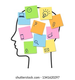 Sticky note and icon on face in profile