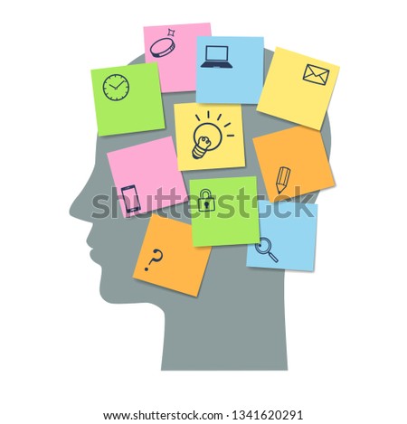 Sticky note and icon on face in profile