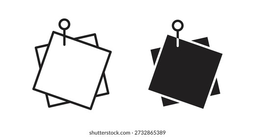 Modelo de pictograma de ícone de nota adesiva, contorno simples e estilo preenchido.