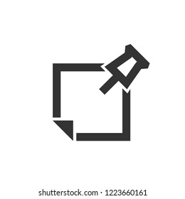 Sticky note icon in thick outline style. Black and white monochrome vector illustration.