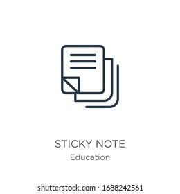 Sticky Note Icon. Thin Linear Sticky Note Outline Icon Isolated On White Background From Education Collection. Line Vector Sign, Symbol For Web And Mobile