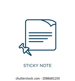sticky note icon. Thin linear sticky note outline icon isolated on white background. Line vector sticky note sign, symbol for web and mobile