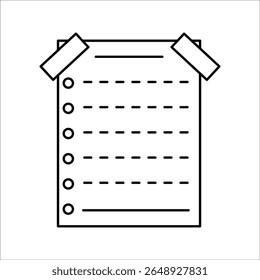 ícone de nota adesiva. Ícone fino linear de linha de notas adesivas isolado no plano de fundo preto e branco. Sinal de vetor de linha de nota aderente, símbolo para web e celular