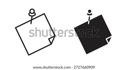 Sticky note icons collection. Thin linear and black flat icons
