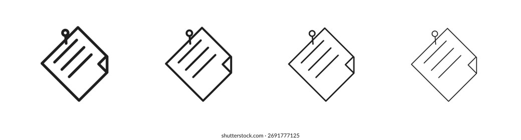 Anklebende Notizsymbole, Illustrationen, Kollektion auf weißem Hintergrund. Pixel perfekte Vektorgrafik