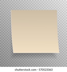 sticky note isolated on transparent background. Office paper sheet. Template for your projects. Vector illustration.